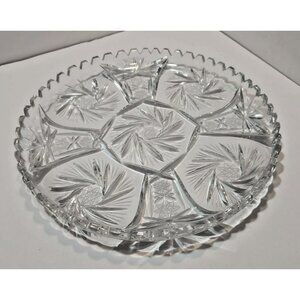 Vtg American Brilliant Period Cut Crystal Platter Starburst Pattern Sawtooth